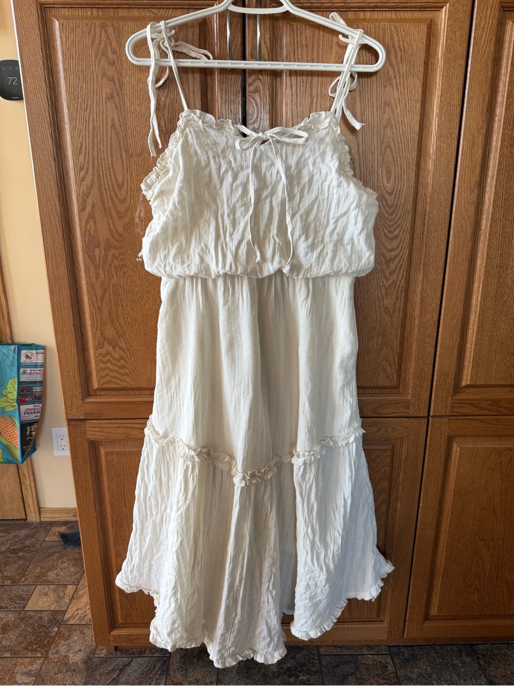 Listicle Sz L Off White Halter Ruffle Tiered Midi Cotton Dress